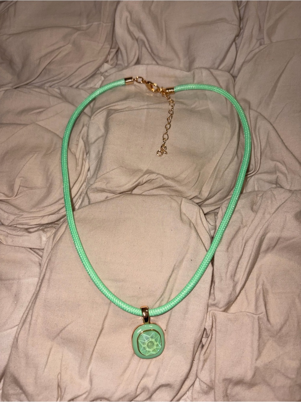 Free People Mint Green Cord Necklace with Gold Pendant